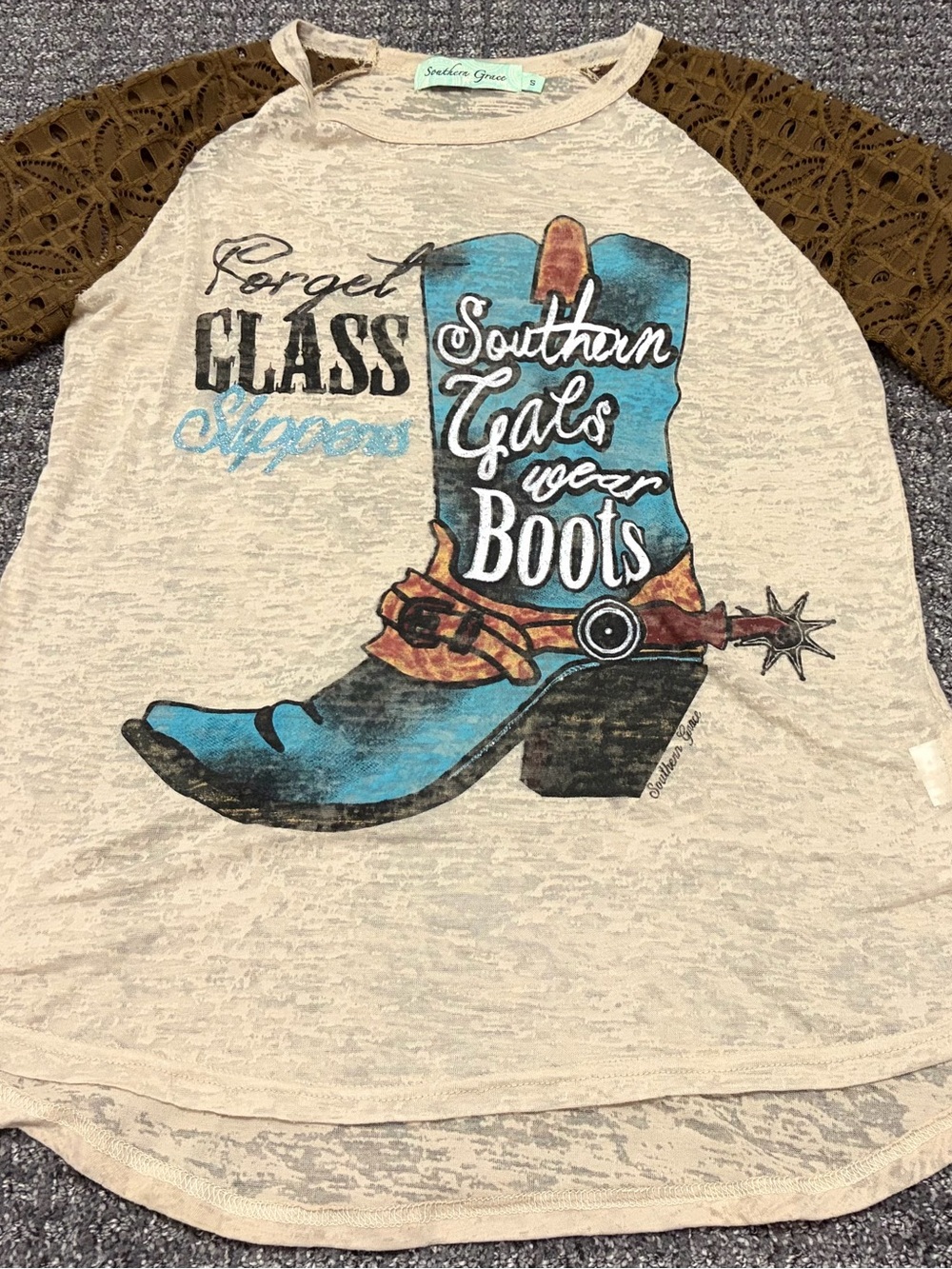 Southern Grace Women's Blue and Brown Lace-Up Cowboy Boot Graphic